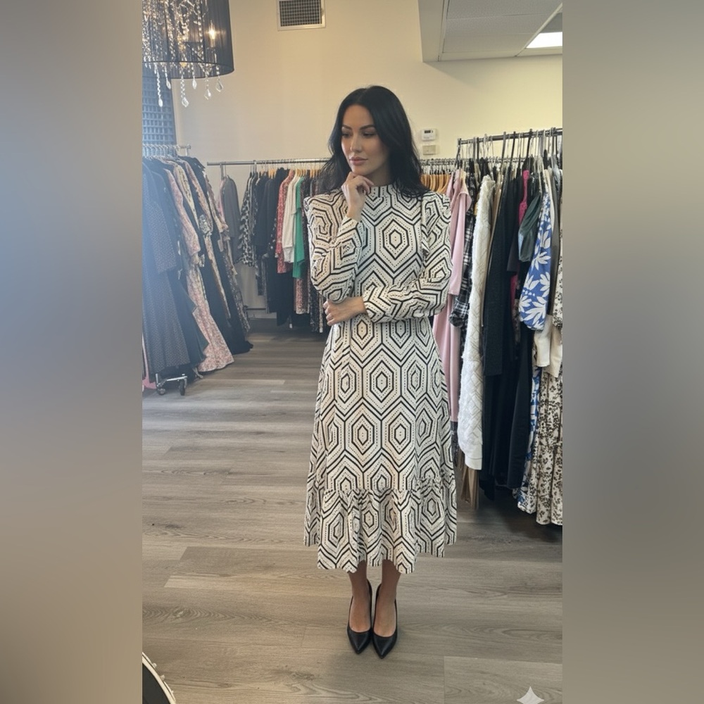 Geometric Patterned Black and White Dress